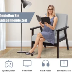 Moderner Esszimmerstuhl gepolsterter Akzentstuhl mit Beinen aus Kautschukholz Hellgrau