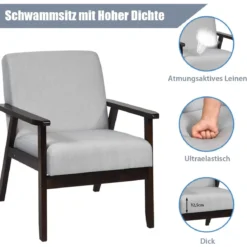 Moderner Esszimmerstuhl gepolsterter Akzentstuhl mit Beinen aus Kautschukholz Hellgrau