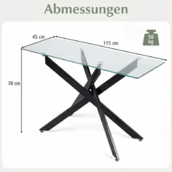 Moderner Glastisch mit Klarem Hartglastischplatte & Robusten Metalbeinen Konsolentisch Schwarz