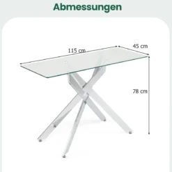 Moderner Glastisch mit Klarem Hartglastischplatte & Robusten Metalbeinen Konsolentisch Silber