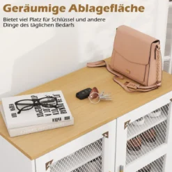 Moderner Holz Schuhschrank mit Mesh Türen & Metallbeinen & Verstellbaren Regalen Weiß