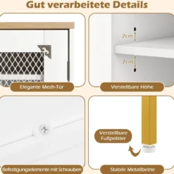 Moderner Holz Schuhschrank mit Mesh Türen & Metallbeinen & Verstellbaren Regalen Weiß
