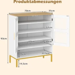 Moderner Holz Schuhschrank mit Mesh Türen & Metallbeinen & Verstellbaren Regalen Weiß