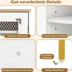 Moderner Holz Schuhschrank mit Maschentüren & Verstellbaren Regalen & Metallbeinen Weiß