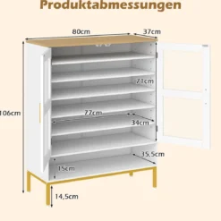 Moderner Holz Schuhschrank mit Maschentüren & Verstellbaren Regalen & Metallbeinen Weiß