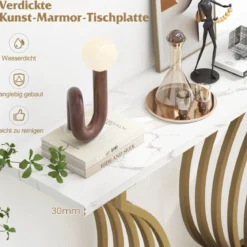 Moderner Konsolentisch mit Weißer Kunstmarmor Tischplatte & Geometrischen Metallbeinen Eingangstisch