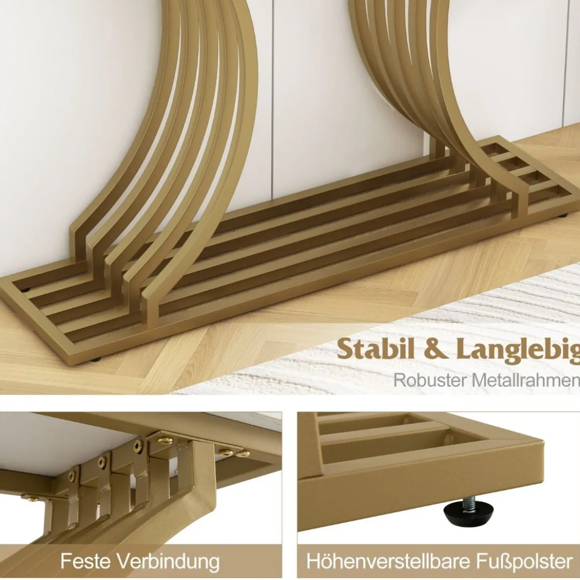 Moderner Konsolentisch mit Weißer Kunstmarmor Tischplatte & Geometrischen Metallbeinen Eingangstisch