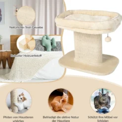 Moderner Kratzbaum Katzenmöbel mit großer Plüschsitzfläche & Sisal-Kratzplatte Beige