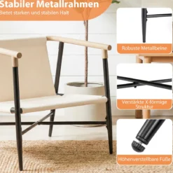 Moderner Loungesessel Polstersessel mit Abnehmbaren Reißverschlussgesicherten Kissen & Metallrahmen