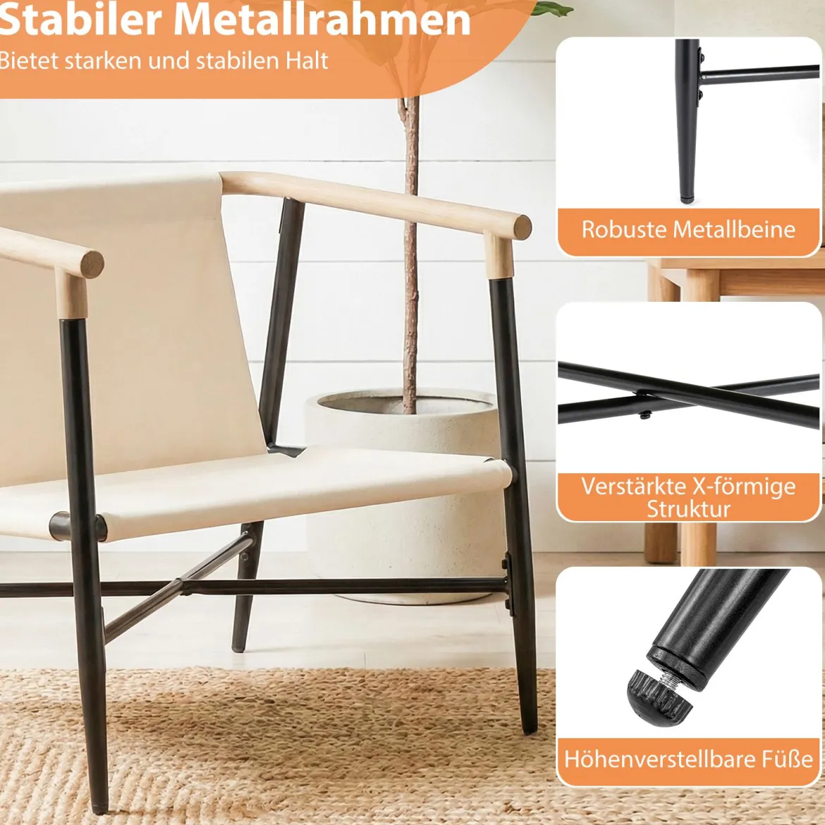 Moderner Loungesessel Polstersessel mit Abnehmbaren Reißverschlussgesicherten Kissen & Metallrahmen
