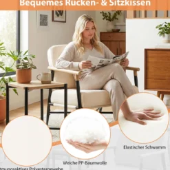 Moderner Loungesessel Polstersessel mit Abnehmbaren Reißverschlussgesicherten Kissen & Metallrahmen