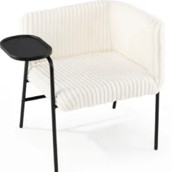 Moderner Loungesofa mit Tablett Cordstoff-polsterter Akzentstuhl Sessel mit stabilem Metallrahmen Beige