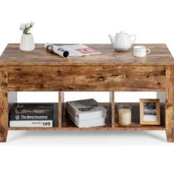 Moderner Multifunktionaler Couchtisch mit Aufklappbarer Platte für Wohnzimmer Braun