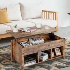 Moderner Multifunktionaler Couchtisch mit Aufklappbarer Platte für Wohnzimmer Braun