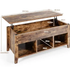 Moderner Multifunktionaler Couchtisch mit Aufklappbarer Platte für Wohnzimmer Braun