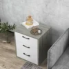 Moderner Nachttisch aus Holz mit 3 Ausziehbaren Schubladen 55 x 47 x 65,5 cm Grau + Weiß