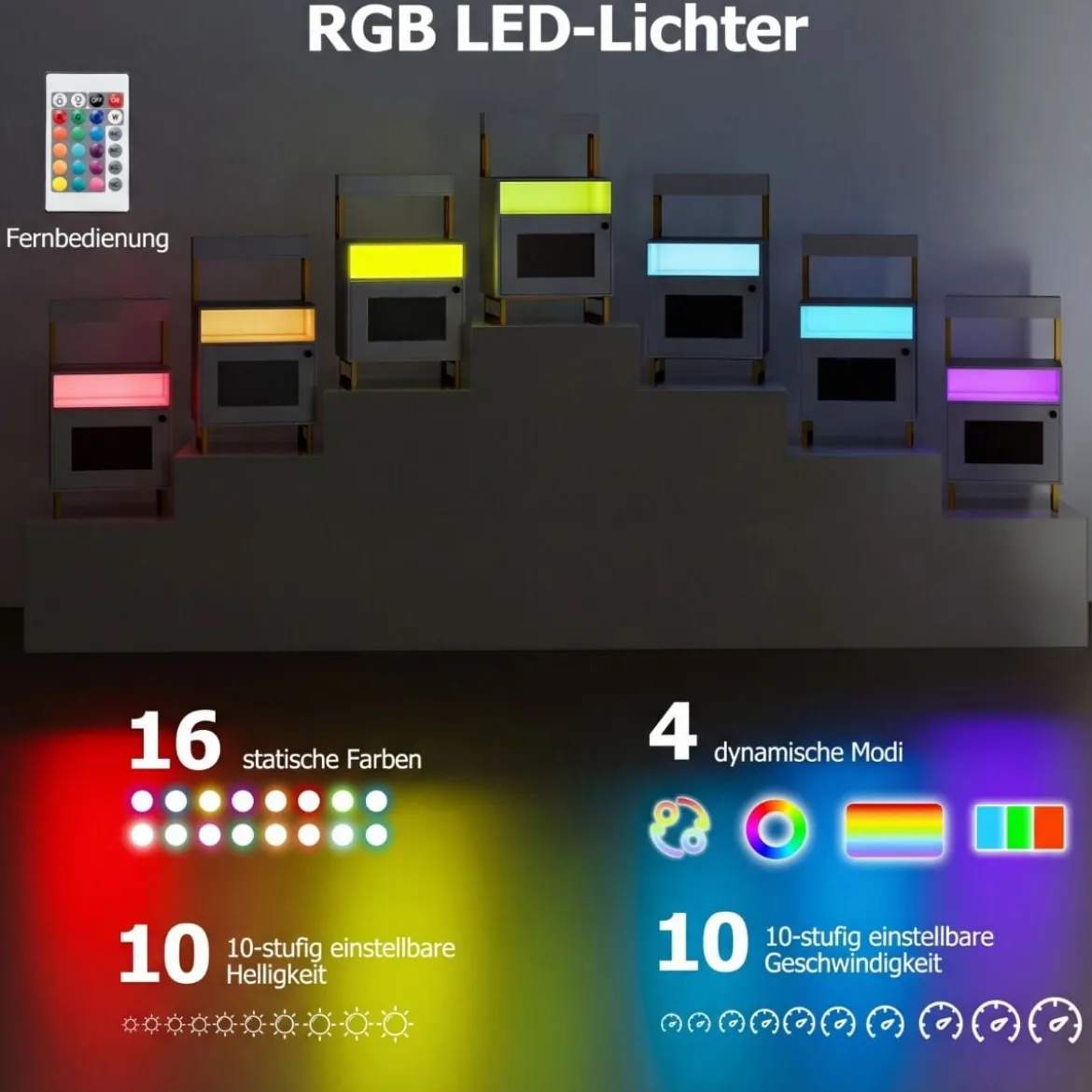 Moderner Nachttisch mit LED-Lichtern & Oberem Tablett Beistelltisch Sofatisch Nachtschrank Weiß