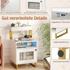 Moderner Nachttisch mit LED-Lichtern & Oberem Tablett Beistelltisch Sofatisch Nachtschrank Weiß