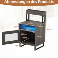 Moderner Nachttisch mit LED-Lichtern & Oberem Tablett Beistelltisch Sofatisch Nachtschrank Grau