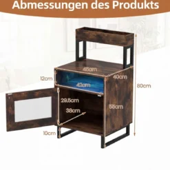 Moderner Nachttisch mit LED-Lichtern & Oberem Tablett Beistelltisch Sofatisch Nachtschrank Rustikal Braun