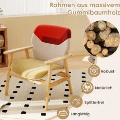 Moderner Ohrensessel mit Holzrahmen & Sitzkissen Loungesessel Polstersessel Relaxsessel Bunt