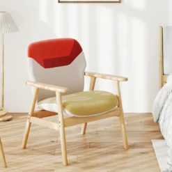 Moderner Ohrensessel mit Holzrahmen & Sitzkissen Loungesessel Polstersessel Relaxsessel Bunt
