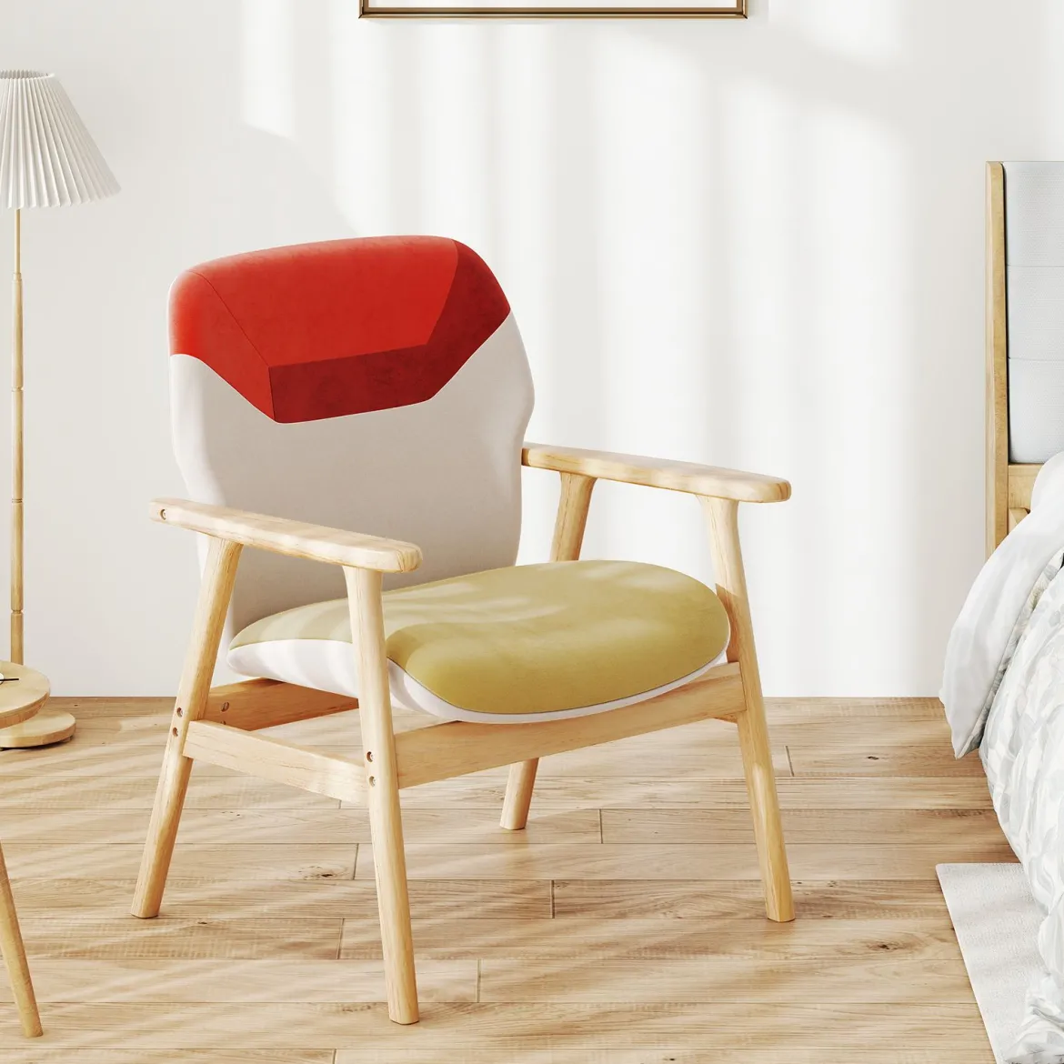 Moderner Ohrensessel mit Holzrahmen & Sitzkissen Loungesessel Polstersessel Relaxsessel Bunt