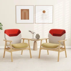 Moderner Ohrensessel mit Holzrahmen & Sitzkissen Loungesessel Polstersessel Relaxsessel Bunt