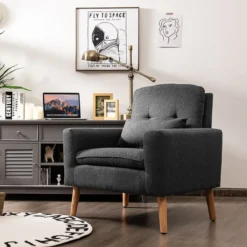 Moderner Relaxsessel mit Armlehnen & Rückenkissen Gepolstertes Einzelsofa Grau 73 x 77 x 85 cm