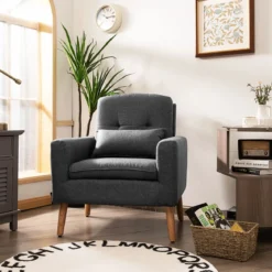 Moderner Relaxsessel mit Armlehnen & Rückenkissen Gepolstertes Einzelsofa Grau 73 x 77 x 85 cm