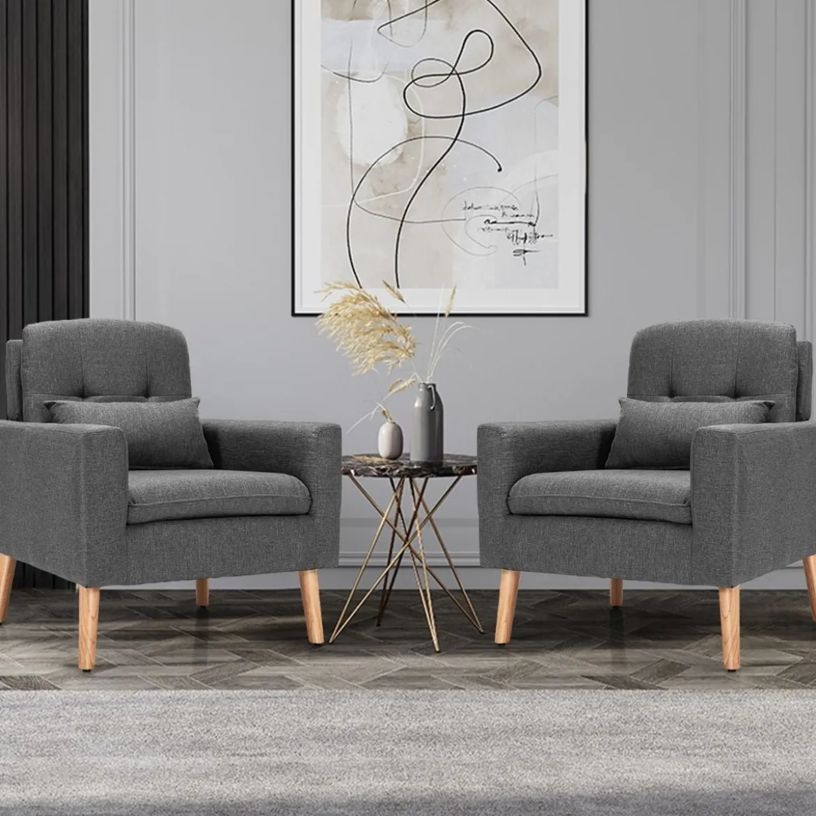 Moderner Relaxsessel mit Armlehnen & Rückenkissen Gepolstertes Einzelsofa Grau 73 x 77 x 85 cm