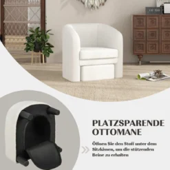 Moderner runder Sessel mit Ottomane gepolsterter Clubsessel mit Fußstütze Beige