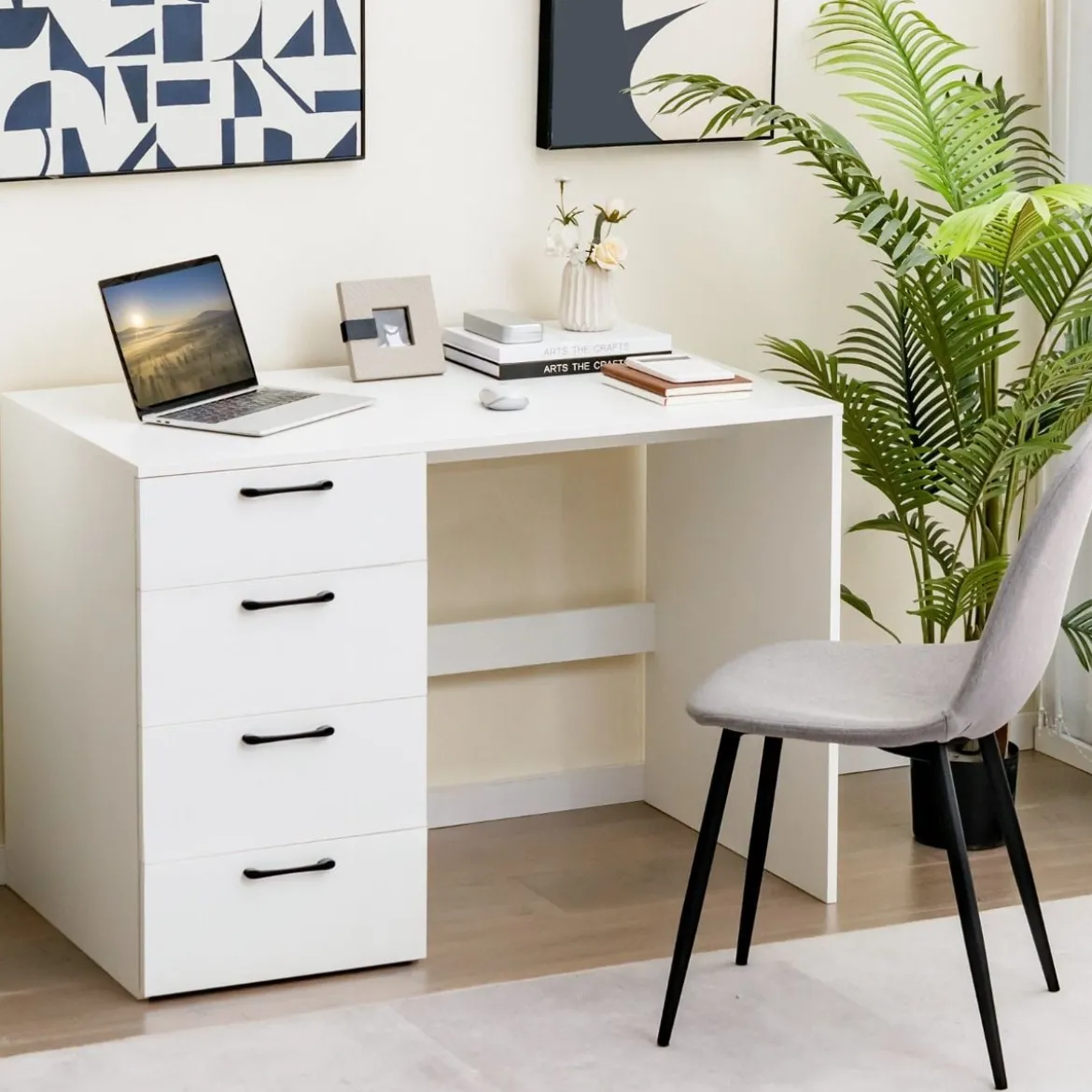 Moderner Schreibtisch mit 4 Schubladen Home Office Computertisch 110 x 60 x 76 cm Weiß