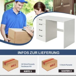 Moderner Schreibtisch mit 4 Schubladen Home Office Computertisch 110 x 60 x 76 cm Weiß