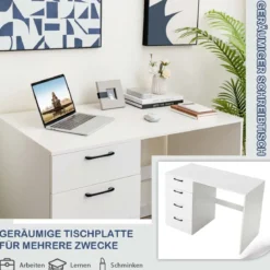 Moderner Schreibtisch mit 4 Schubladen Home Office Computertisch 110 x 60 x 76 cm Weiß