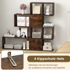 Moderner 5-stöckiger Raumteiler im Leiterstil aus Holz für Bücher 120 x 19,5 x 109 cm Braun
