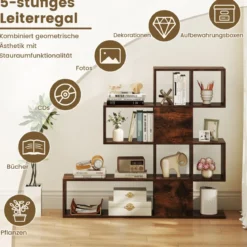 Moderner 5-stöckiger Raumteiler im Leiterstil aus Holz für Bücher 120 x 19,5 x 109 cm Braun