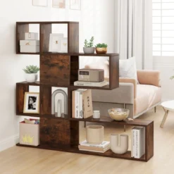Moderner 5-stöckiger Raumteiler im Leiterstil aus Holz für Bücher 120 x 19,5 x 109 cm Braun