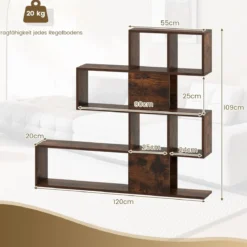 Moderner 5-stöckiger Raumteiler im Leiterstil aus Holz für Bücher 120 x 19,5 x 109 cm Braun