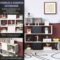 Moderner 5-stöckiger Raumteiler im Leiterstil aus Holz für Bücher 120 x 19,5 x 109 cm Schwarz & Weiß