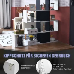 Moderner 5-stöckiger Raumteiler im Leiterstil aus Holz für Bücher 120 x 19,5 x 109 cm Schwarz & Weiß