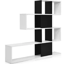 Moderner 5-stöckiger Raumteiler im Leiterstil aus Holz für Bücher 120 x 19,5 x 109 cm Schwarz & Weiß