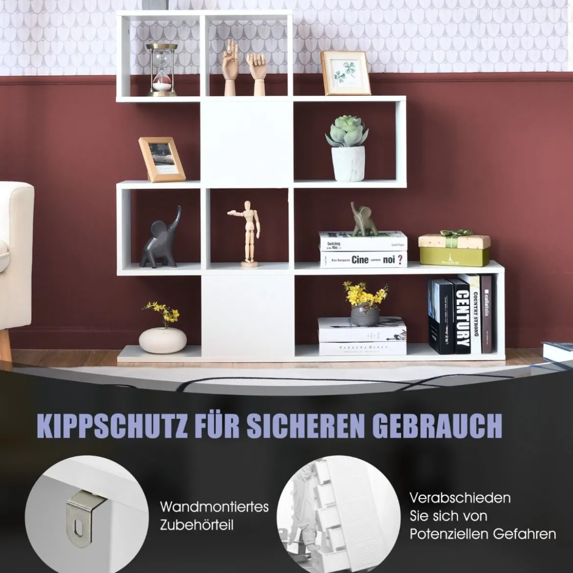 Moderner 5-stöckiger Raumteiler im Leiterstil aus Holz für Bücher 120 x 19,5 x 109 cm Weiß