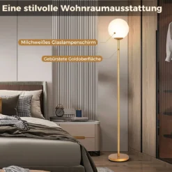Moderner Stehlampe 165 cm hohe Stehlampe mit Glasschirm & gewichteter Basis Fußschalter Golden