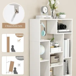 Modernes Bücherregal mit Offenen Ablagen & Kippschutz Geometrisches Mehrzweckregal Weiß