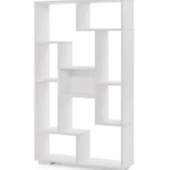 Modernes Bücherregal mit Offenen Ablagen & Kippschutz Geometrisches Mehrzweckregal Weiß