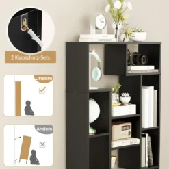 Modernes Bücherregal mit Offenen Ablagen & Kippschutz Geometrisches Mehrzweckregal Schwarz