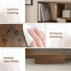 Modernes Bücherregal mit Offenen Ablagen & Kippschutz Geometrisches Mehrzweckregal Braun