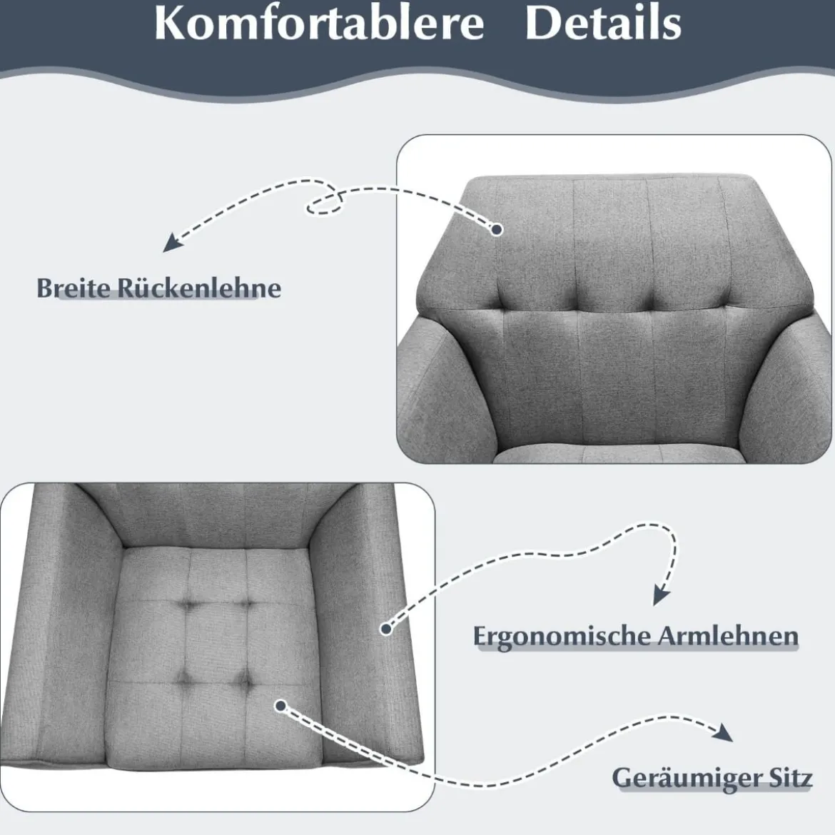 Modernes Einzelsofa Polstersessel mit Gummiholzbeinen Loungesessel mit Rückenlehne 76 x 74 x 84 cm Grau