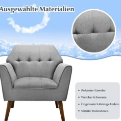 Modernes Einzelsofa Polstersessel mit Gummiholzbeinen Loungesessel mit Rückenlehne 76 x 74 x 84 cm Grau